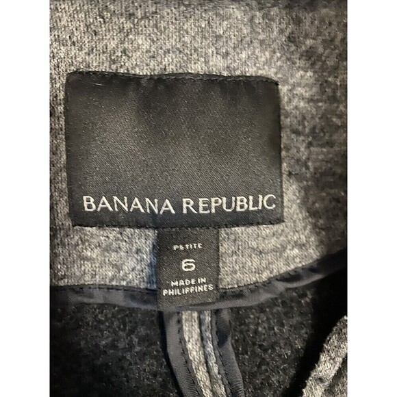 BANANA Republic Wool Blend Cardigan Sweater Gray Tweed Pockets Womens Size 6P - Picture 6 of 9